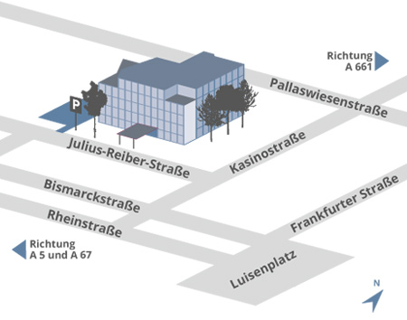 Anfahrtsskizze zur Kanzlei in der Julius-Reiber-Straße 17, Darmstadt Anfahrtsskizze zur Kanzlei in der Julius-Reiber-Straße 17, Darmstadt